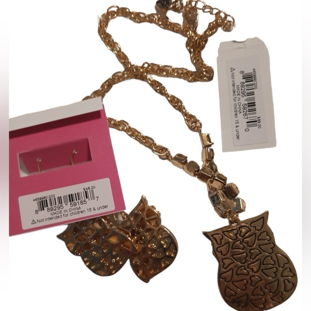 BETSEY JOHNSON SET Woodland Creatures Crystals Owl Necklace & Earrings SET NWT - Picture 2 of 8